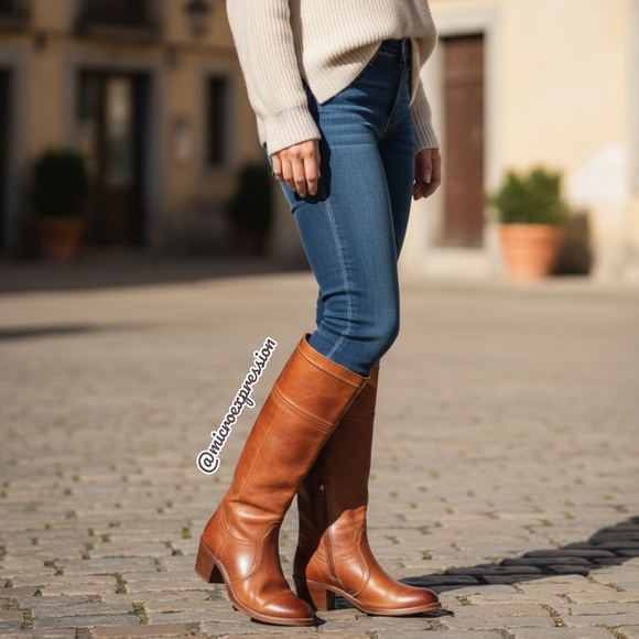 Frye Jane Stitch Leather Heeled Knee High Boots - Picture 8 of 16